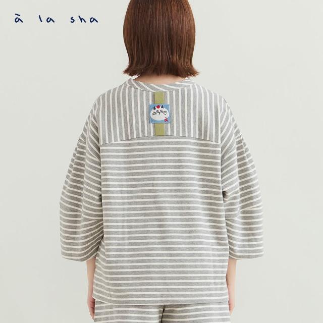 【a la sha】蘋果貓條紋造型袖上衣