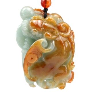 【JA-ME】天然A貨翡翠 冰糯種油藍綠伴紅翡 飛天貔貅項鍊