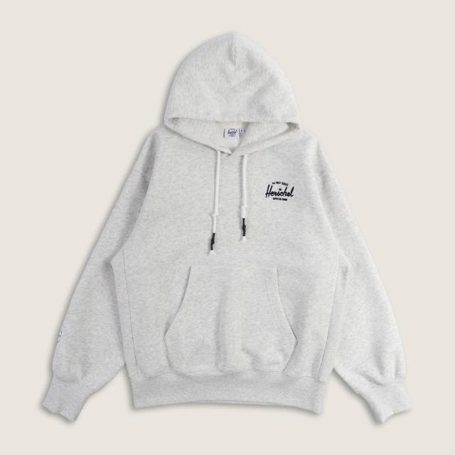 【Herschel】官方直營 男款 女款 素面LOGO長袖帽T 淺灰色/深藍色